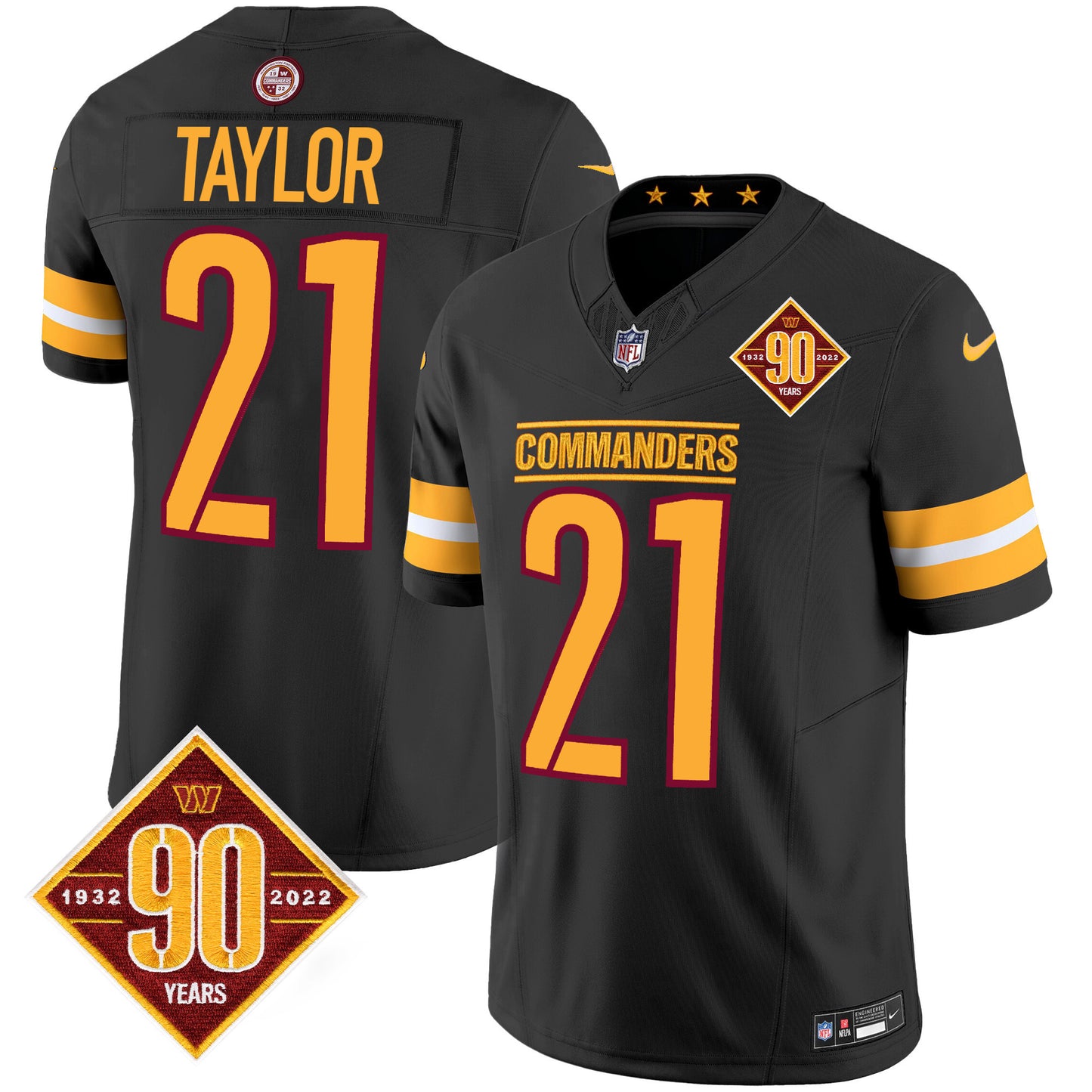 Washington Commanders 90th Anniversary Patch Vapor Jersey V2 - All Stitched