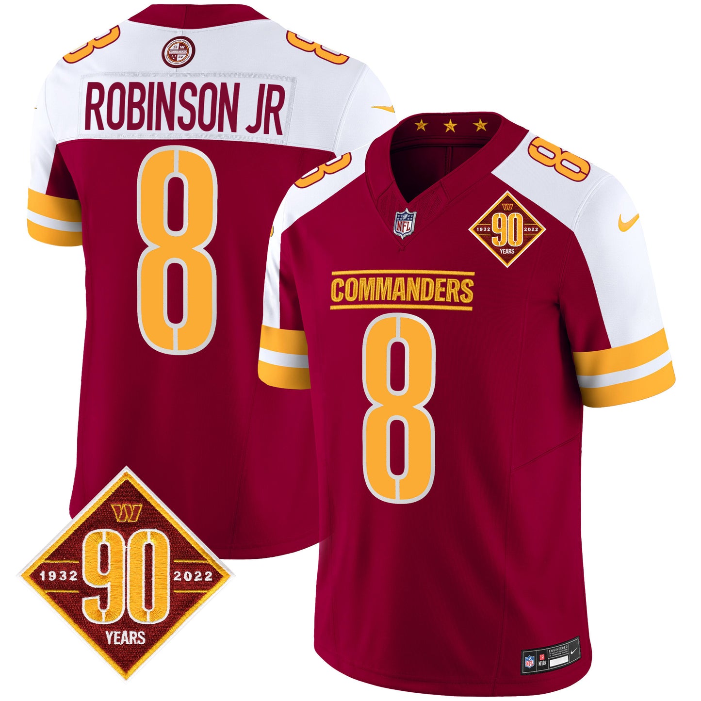 Washington Commanders 90th Anniversary Patch Vapor Jersey V2 - All Stitched