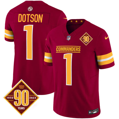 Washington Commanders 90th Anniversary Patch Vapor Jersey V2 - All Stitched