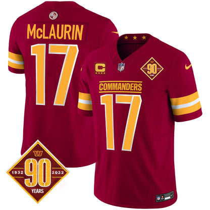 Washington Commanders 90th Anniversary Patch Vapor Jersey V2 - All Stitched