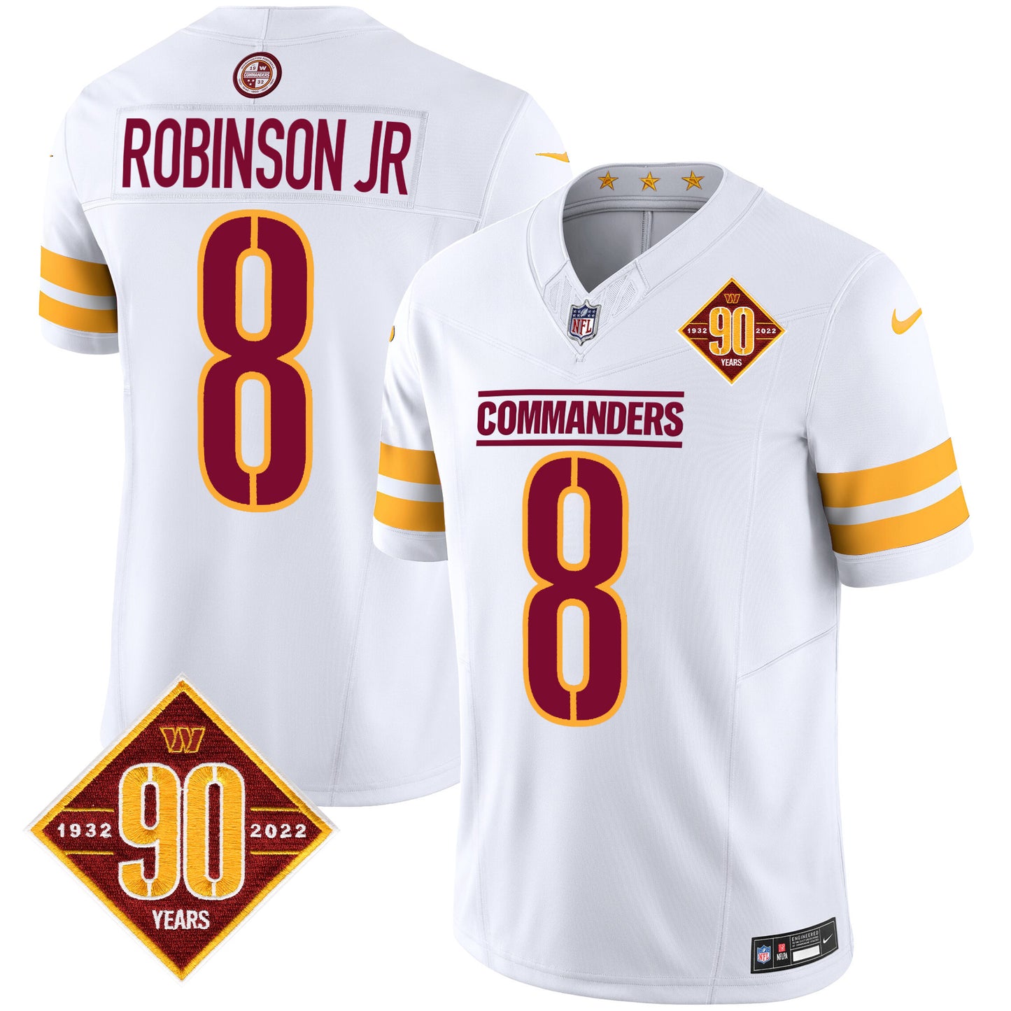 Washington Commanders 90th Anniversary Patch Vapor Jersey V2 - All Stitched