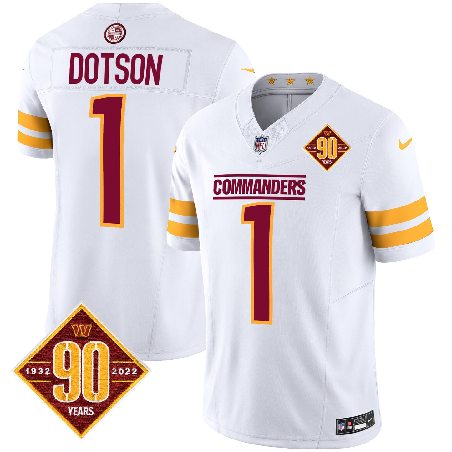 Washington Commanders 90th Anniversary Patch Vapor Jersey V2 - All Stitched