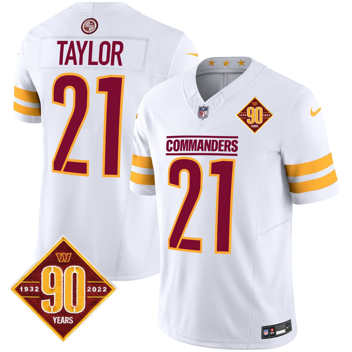 Washington Commanders 90th Anniversary Patch Vapor Jersey V2 - All Stitched