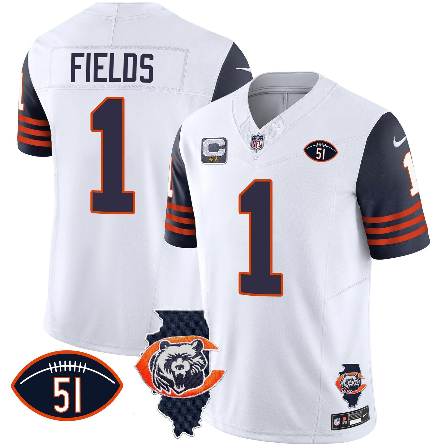 Bears Throwback Illinois Patch Vapor Jersey - All Stitched