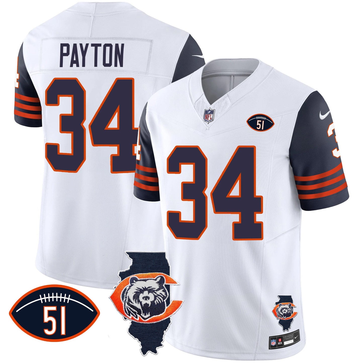 Bears Throwback Illinois Patch Vapor Jersey - All Stitched