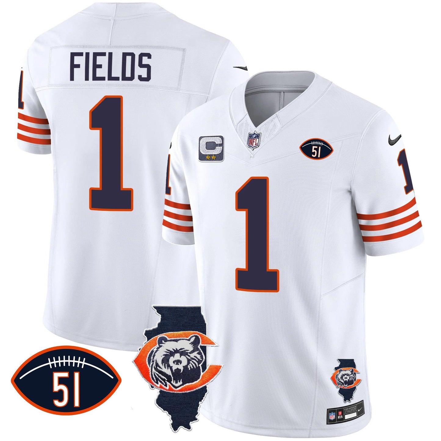 Bears Throwback Illinois Patch Vapor Jersey - All Stitched