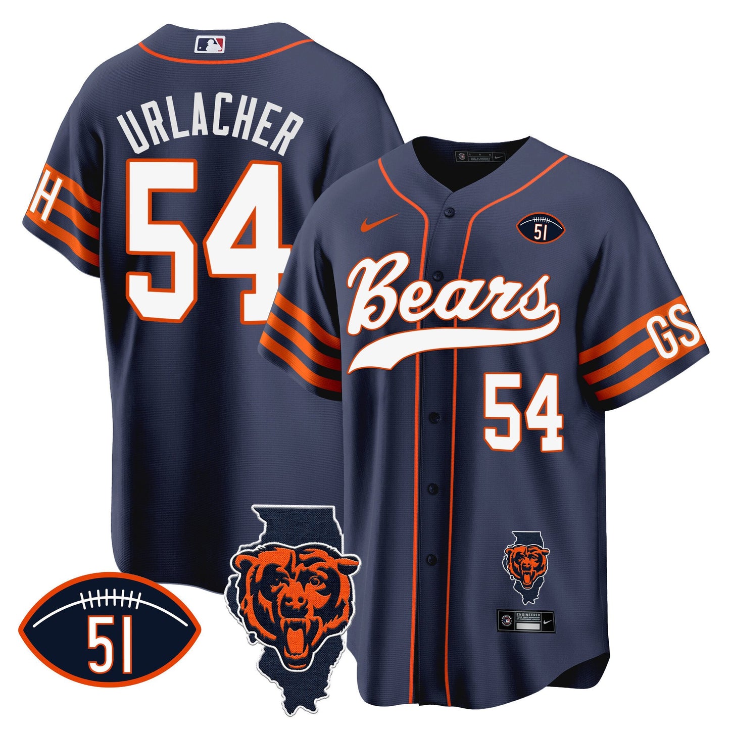 Bears Illinois Patch Baseball Jersey - All Stitched