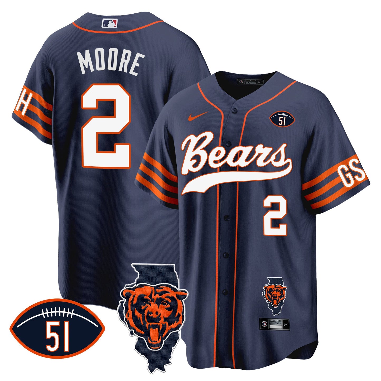 Bears Illinois Patch Baseball Jersey - All Stitched