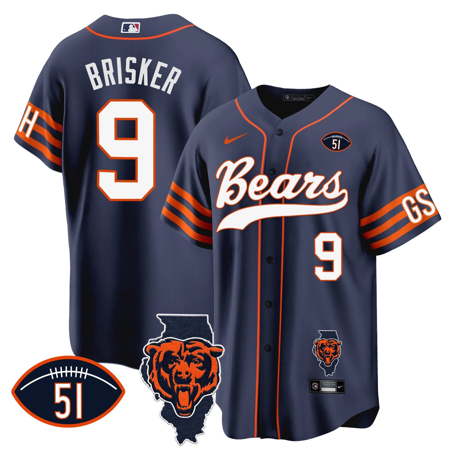 Bears Illinois Patch Baseball Jersey - All Stitched