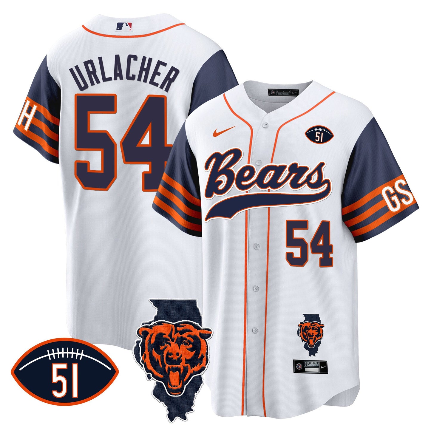 Bears Illinois Patch Baseball Jersey - All Stitched