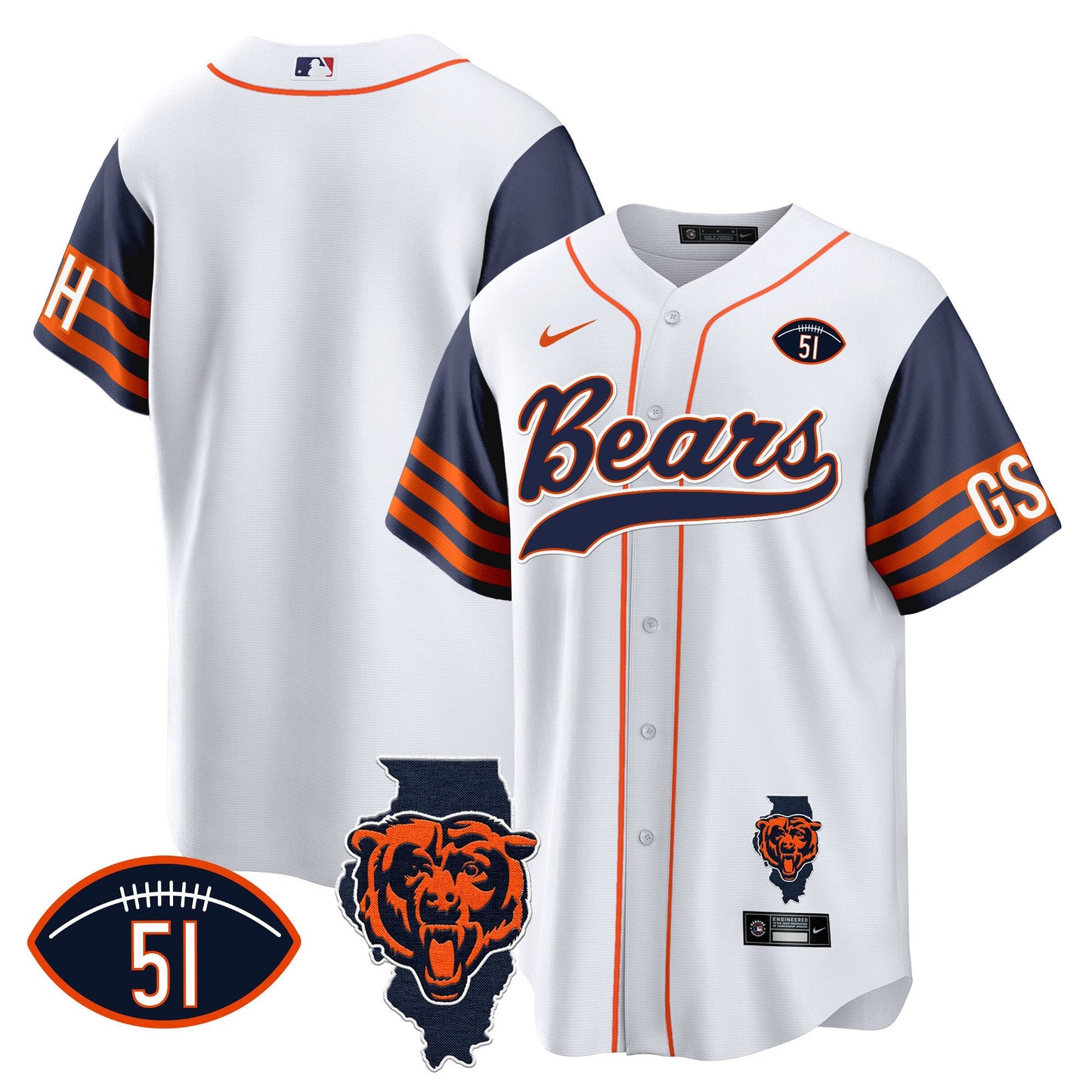 Bears Illinois Patch Baseball Jersey - All Stitched