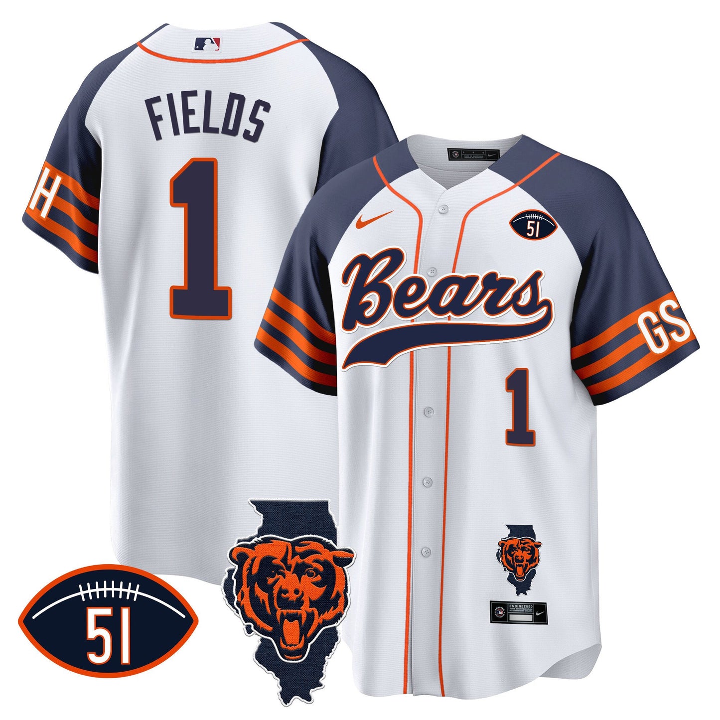 Bears Illinois Patch Baseball Jersey - All Stitched