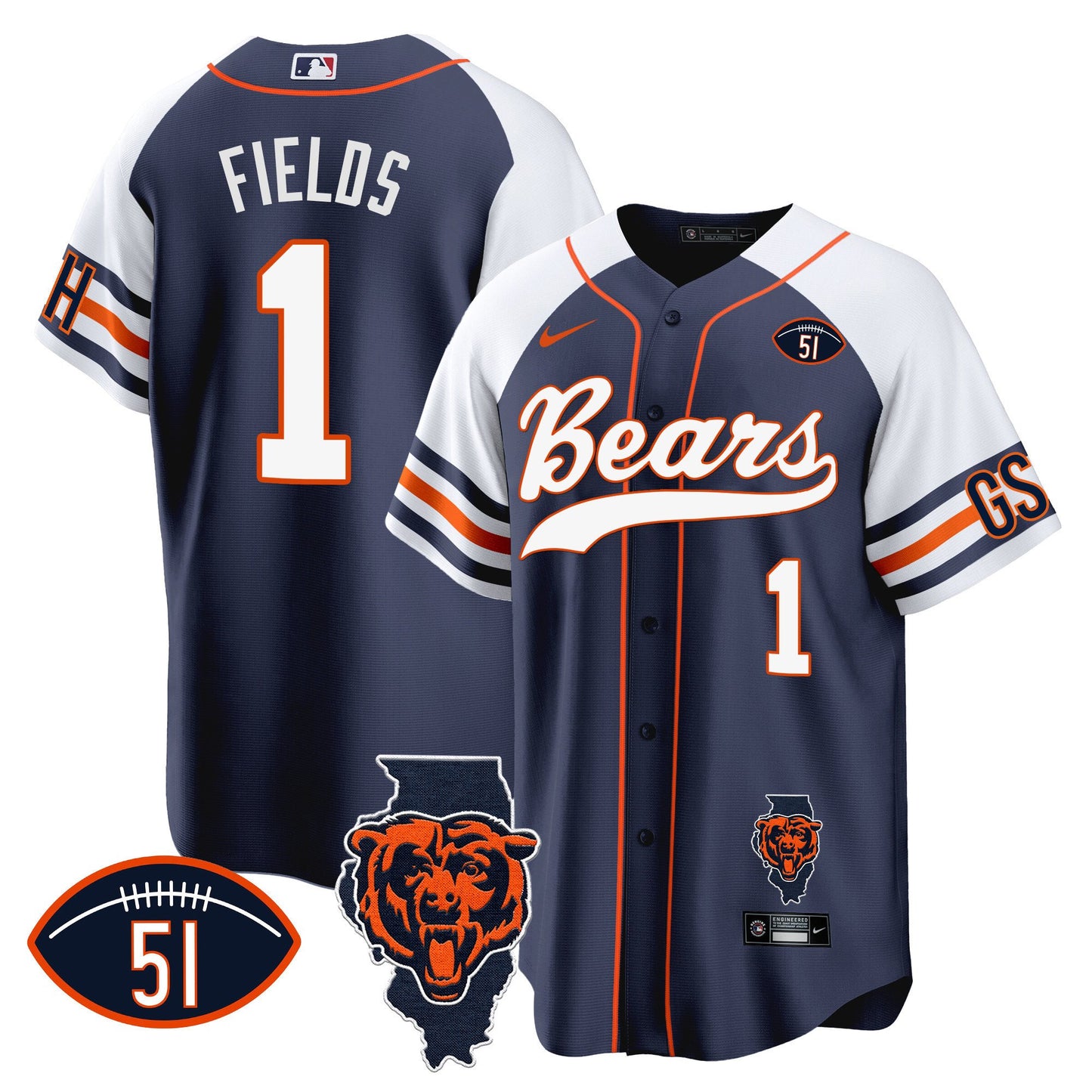 Bears Illinois Patch Baseball Jersey - All Stitched