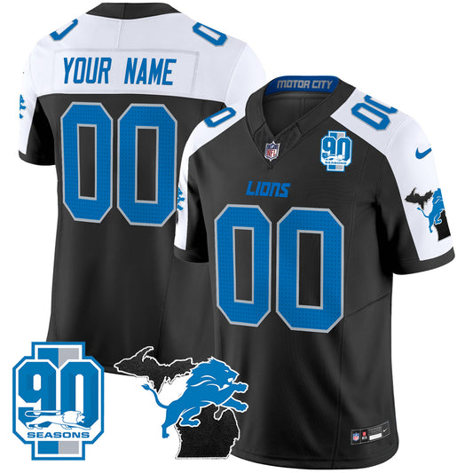 Detroit Lions 2024 Michigan & 90th Year Patch Vapor Custom Jersey - All Stitched